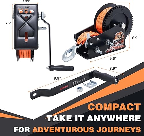 Miniatura 20 de OPENROAD Cabrestante para remolque de barco de 3500 libras, correa verde de 32 pies, cabrestante de mano resistente con trinquete de 2 vías 4:1/8:1