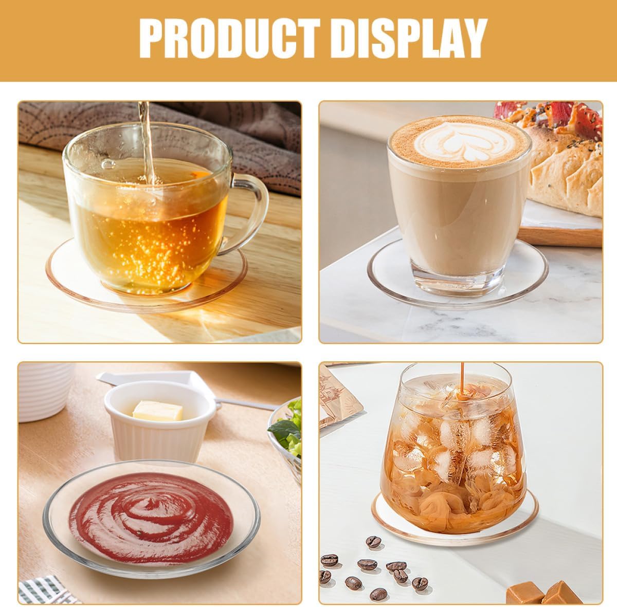2pcs Glass Tea Saucers 12x12cm Small round Mini Appetizer Plates for Tea Cups Serving Dessert Snacks