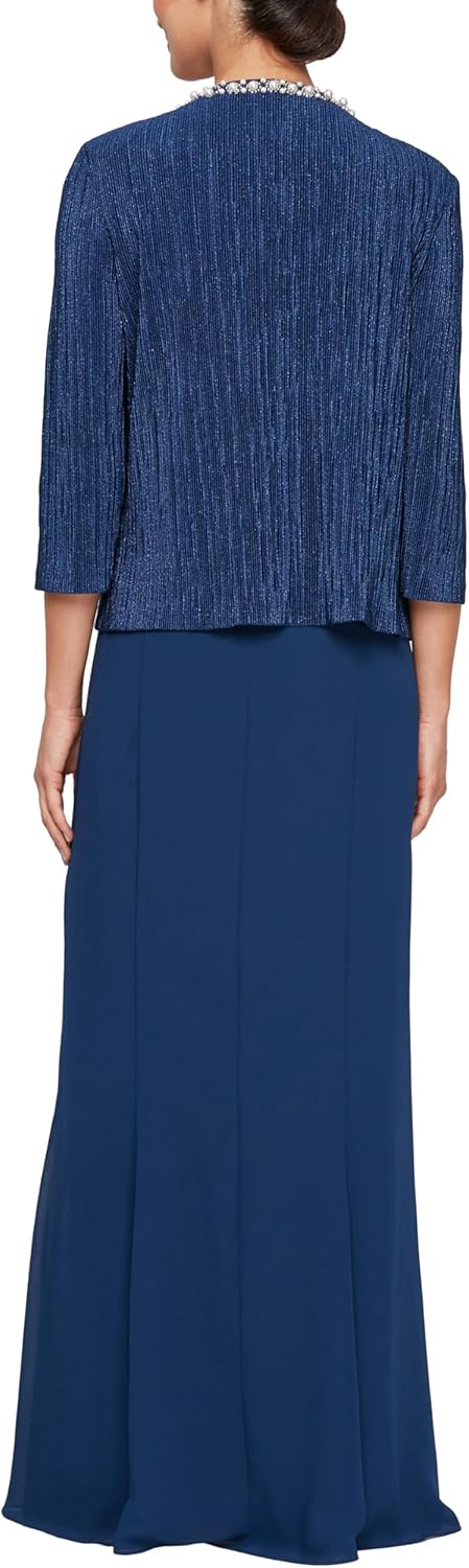 Alex Evenings Womens Long Scoop Neck Mock Gown with Embellished Neck Jacket, Wedding Guest, Formal Event Dress - Image 4