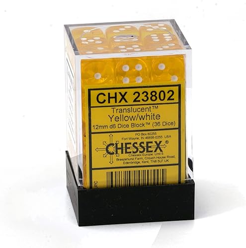 Miniatura 5 de DND - Juego de dados Chessex D&D de 0.472 in, juego de dados poliédricos de plástico translúcido amarillo y blanco, dados de mazmorras y dragones,