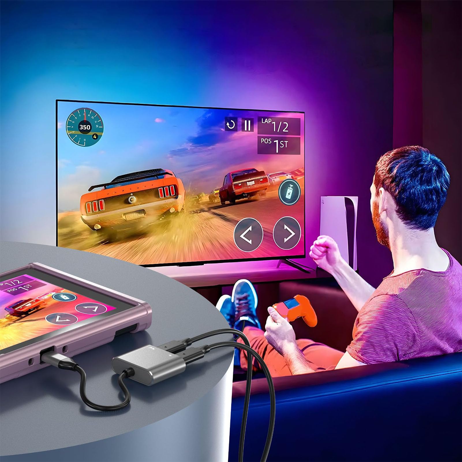 USB-C zu AR-Brillen Adapter, Laden & Spiele, Kompatibel mit 100 W PD-Aufladung und 4K 60 Hz Video Splitter, Lade-Hub für XREAL One/Air 2 Pro/Pro/RayNeo Air 2s/ XR/AR