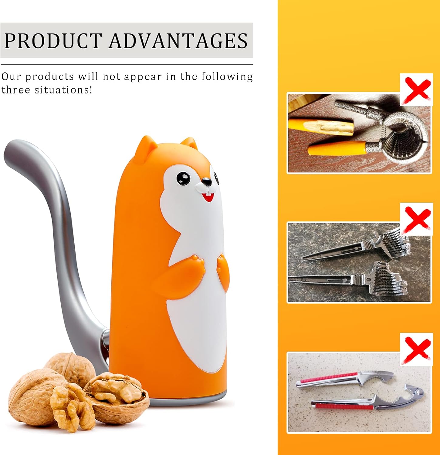 Nut Crackers Walnut Cracker,Pecan Crackers and Picks.Easy Cracking Nuts,Pecan,Hazelnuts, Almonds, Walnut, Brazil Nuts,Etc. Yellow - Image 3