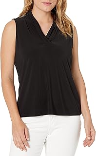 Anne Klein Womens Sleeveless Pleat-Neck Jersey Top