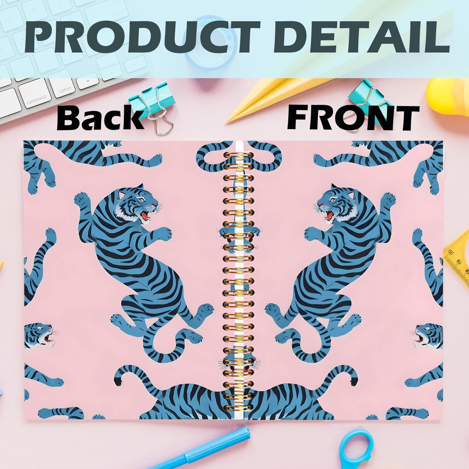 Preppy Coquette Blue Tiger Spiral Notebooks, Blue Tigers Journaling Notebook, Aesthetic Journals for Writing, Trendy Girly Notebooks for Note Taking, Preppy Gifts for Women, 5.5x8.3 Inch - Image 2