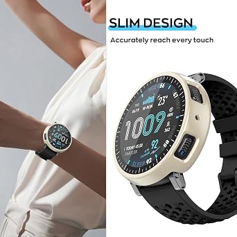 OVERSTEP オールインワンケース スケールデザイン & 強化ガラス Amazfit Active Max用 ハードPCカバー スクリーンプロテクター付き 傷防止 落下防止 光沢アイボリーホワイト