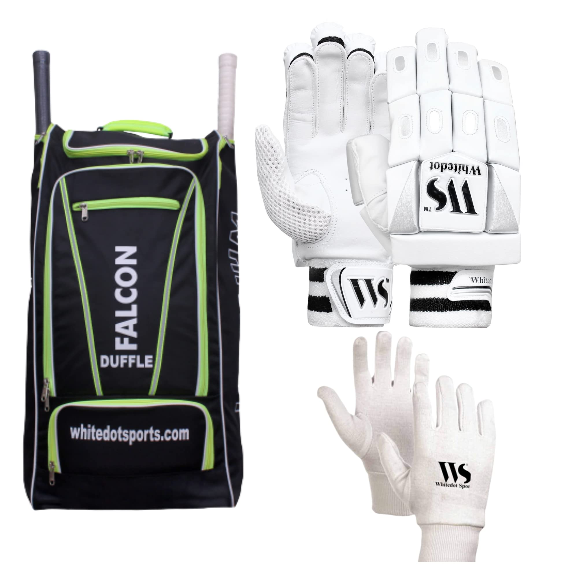 WHITEDOT SPORTS Whitedot Dot 2.1 Leather Cricket Batting Gloves With Falcon 1.0 Kitbag With Full Finger Inner Gloves Suitable For Mens/Large/Adult, Right Hand- White (B09K5DTQ6S) Amazon Price History, Amazon Price Tracker