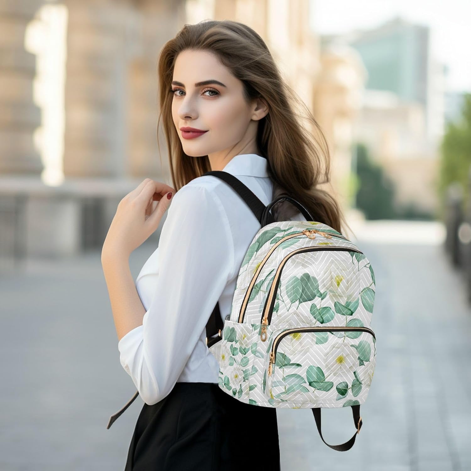Fashion Backpack Mini Backpack Purse Casual Daily Backpack White Camellia for Travel for College Work