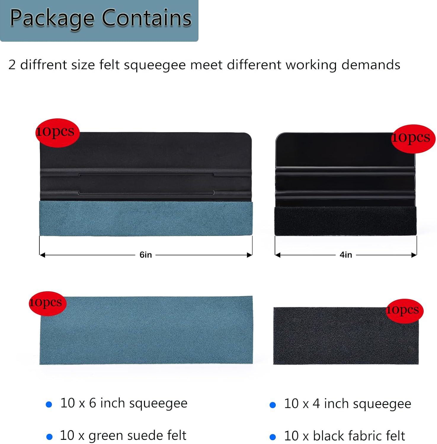 EHDIS 20pcs Vinyl Squeegee 4 Inch /6 inch Felt Edge Vinyl Scraper Decal Applicator Window Tint Roller