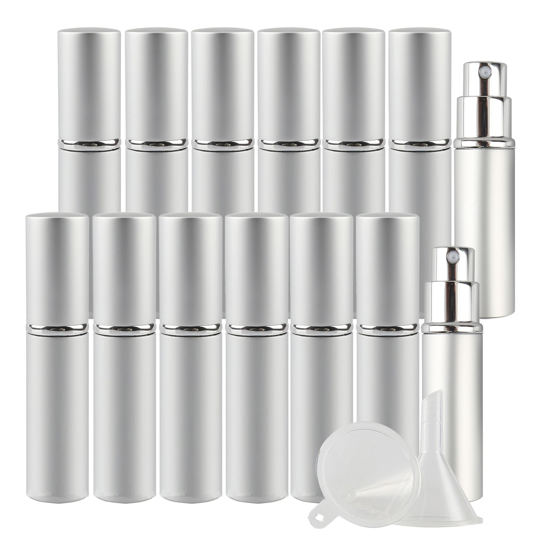 28 Pezzi 10ml Vuoto Vetro e Alluminio Cilindrico Bottiglie Atomizzatore di Profumo, Argento Flacone Spray di Fragranze per Viaggiare Festa Appuntamento per Vita Quotidiana+ 6 x imbuto
