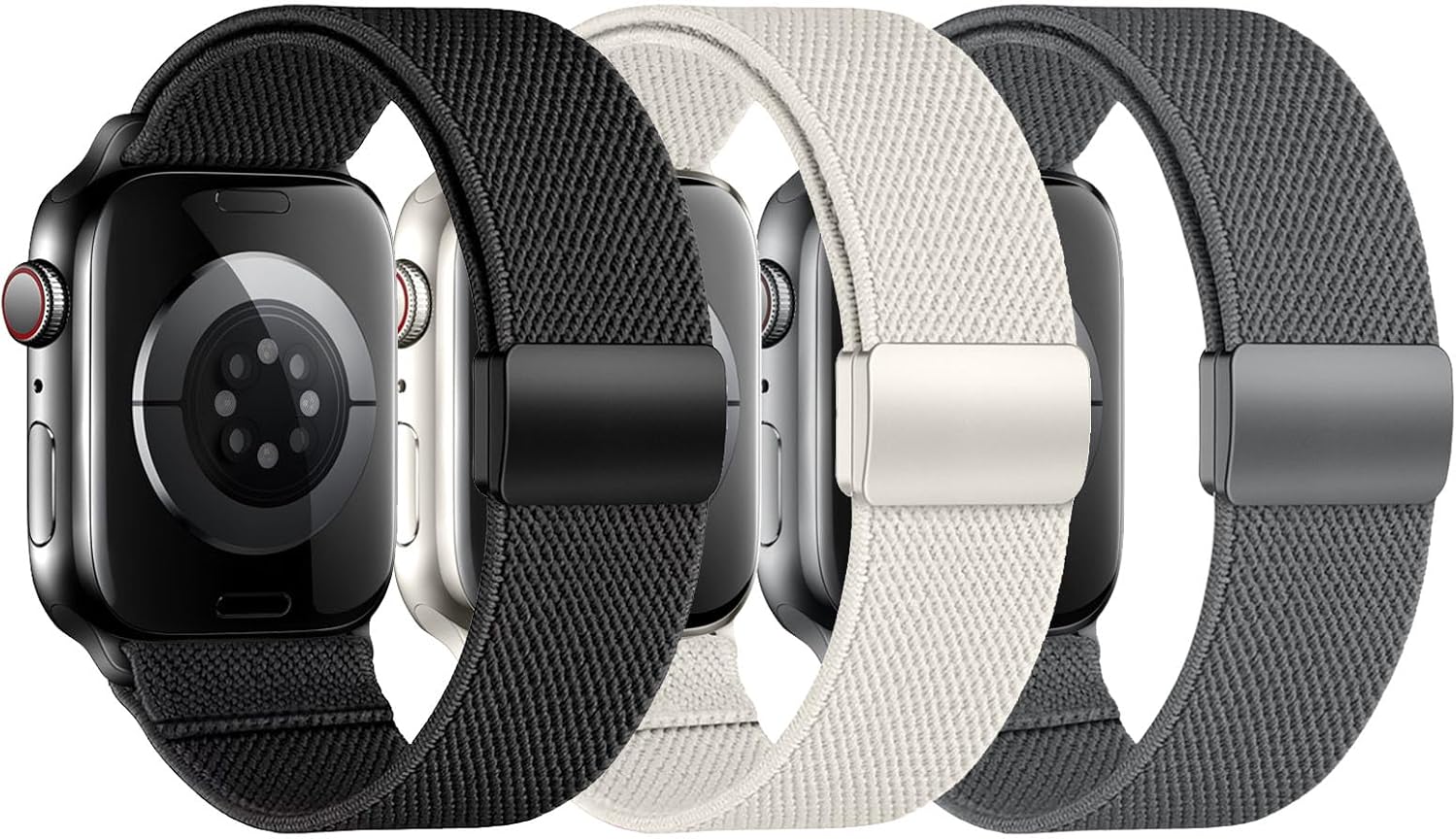 3 Pack Stretchy Sport Loop Bands Compatible with Apple Watch Band 49mm 46mm 45mm 44mm 42mm 41mm 40mm 38mm Men Women, Magnetic Clasp Nylon Straps for iwatch Ultra 3 2 1Series 11 10 9 8 7 6 SE 5 4