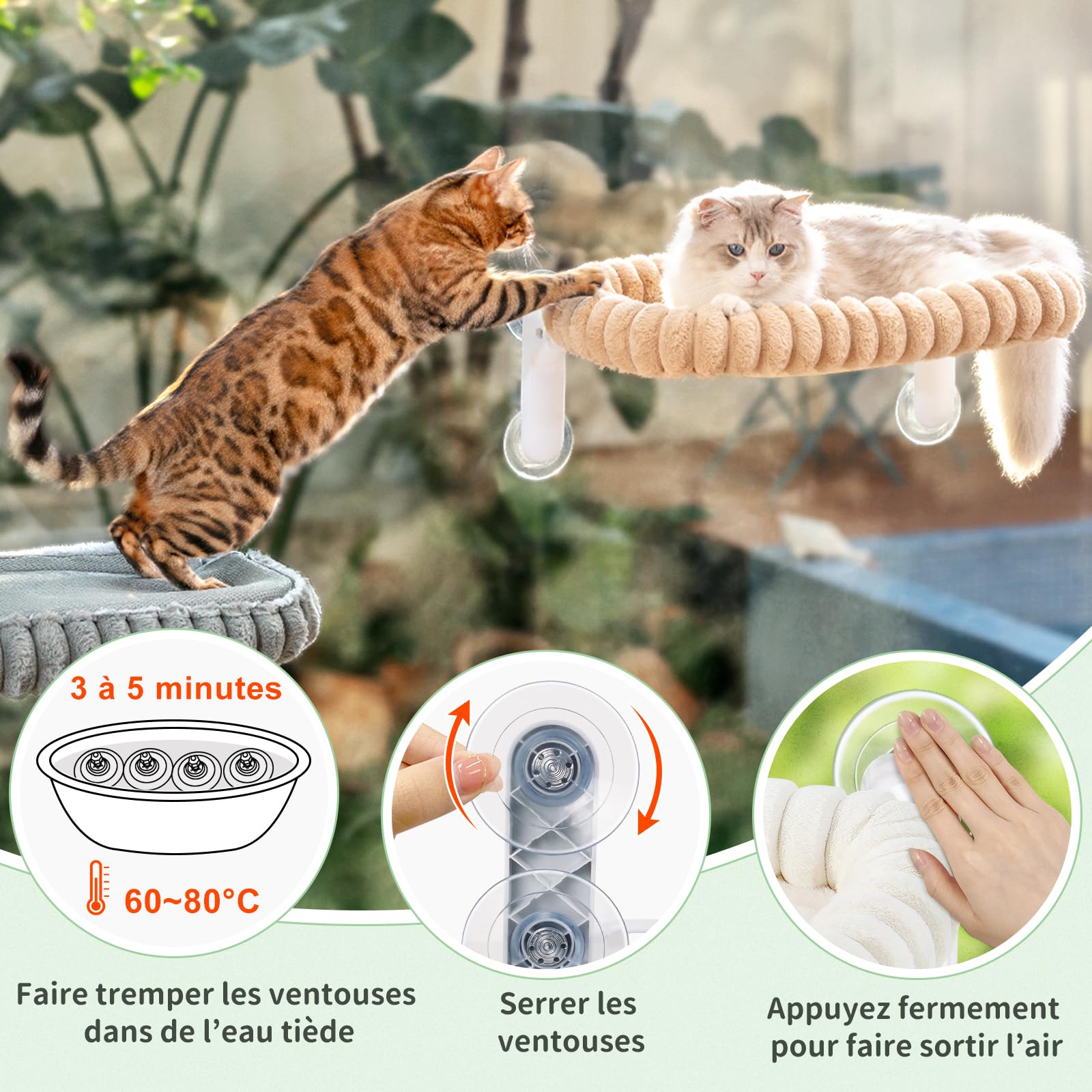 GUUSII HOME Hamac Chat Fenetre Panier Perchoir Transat Suspendu Pliable Support Etagere Cododo Lit pour Coussin Petite et Grande Chats Tapis Réversible Lavable en Machine 54 * 30cm (Gris, M)