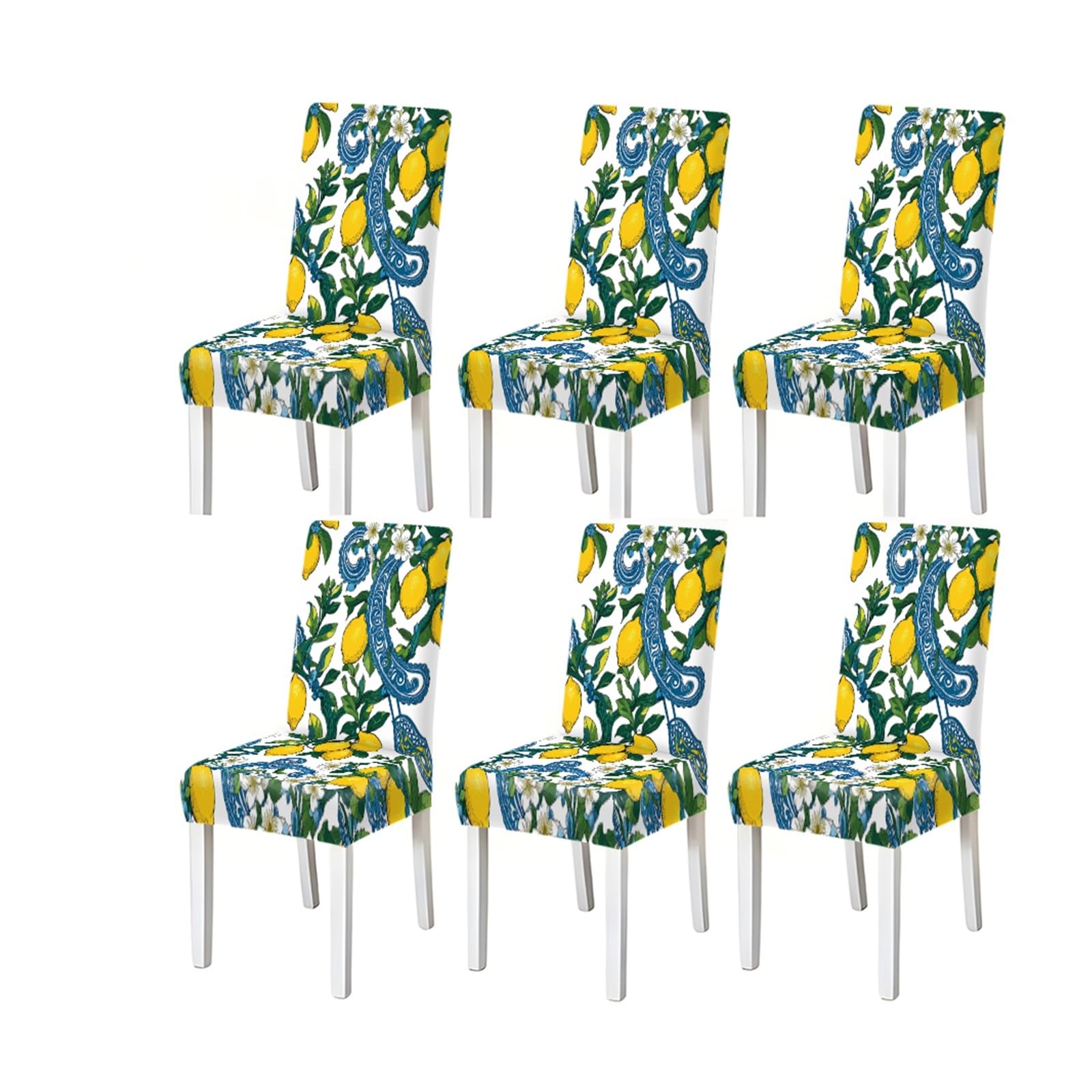 BOSUYBN Yellow Lemon Paisley Citrus Floral Pattern Print Dining Chair Covers Set Of 2/4/6, Stretch Slipcovers For Kitchen Dining Room Furniture Protectors for Home Dining Room(6PCSChair cover)