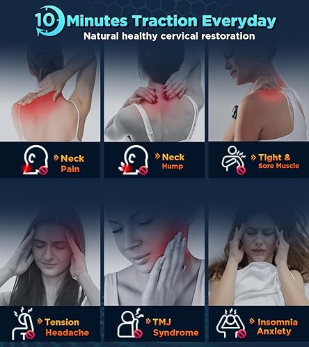 Miniatura 7 de IPOW Estirador de cuello con calefacción, almohada con dispositivo de tracción cervical con almohadilla térmica de grafeno para aliviar el dolor de