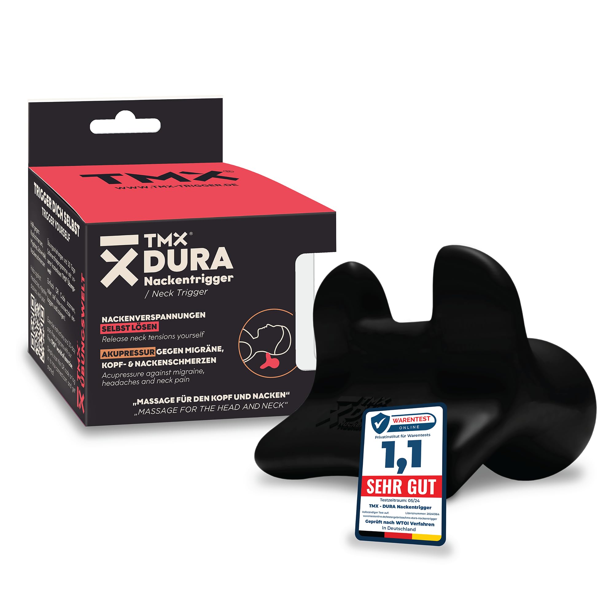 TMX® DURA Nackentrigger | Effektives Trainingsgerät bei Migräne, Nackenschmerzen und Verspannungen | Triggerpunkt Drücker | Lindert Kopfschmerzen, Tinnitus und Schwindel | Made in Germany