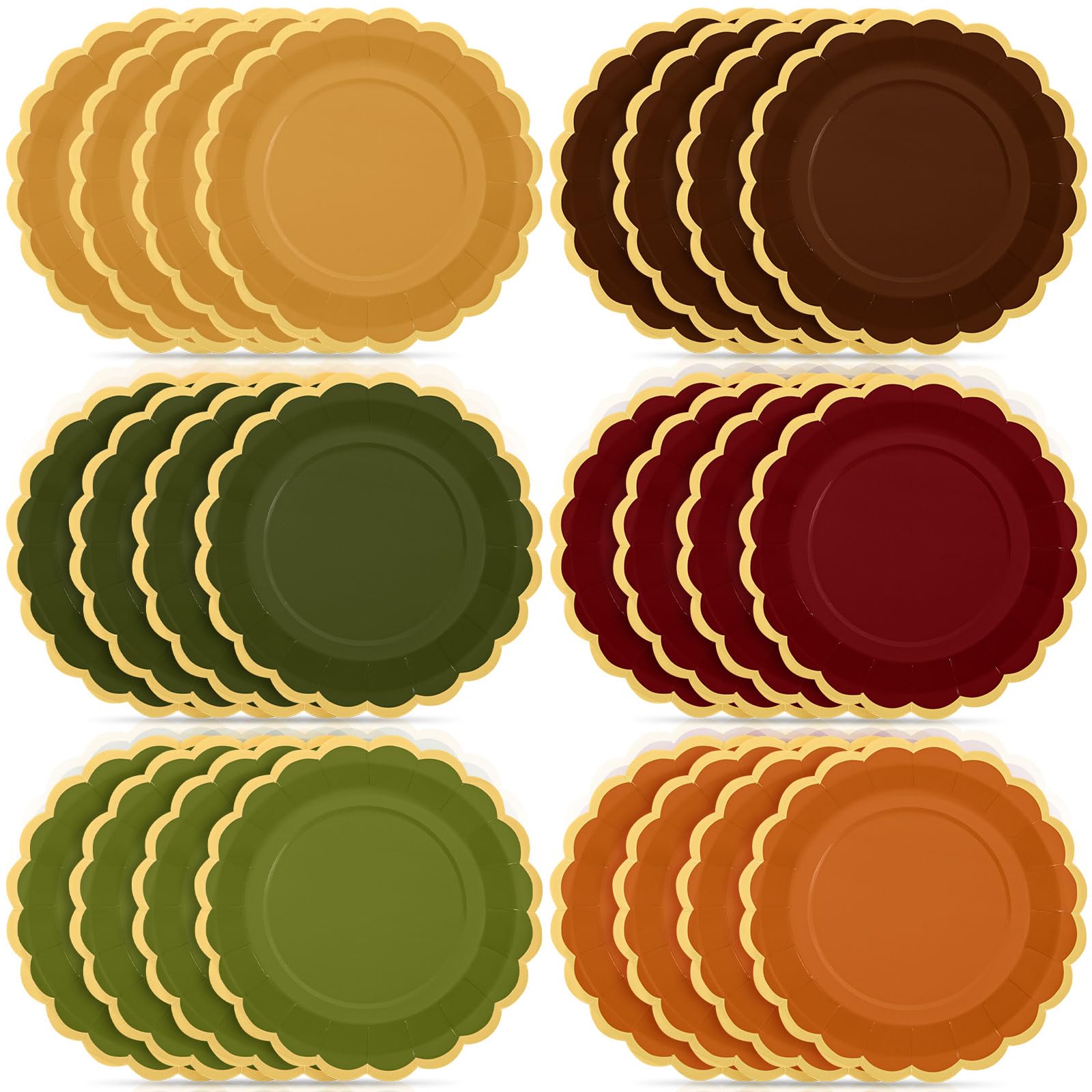 48 Pcs Fall Paper Plates 9 Inch Scalloped Paper Plates