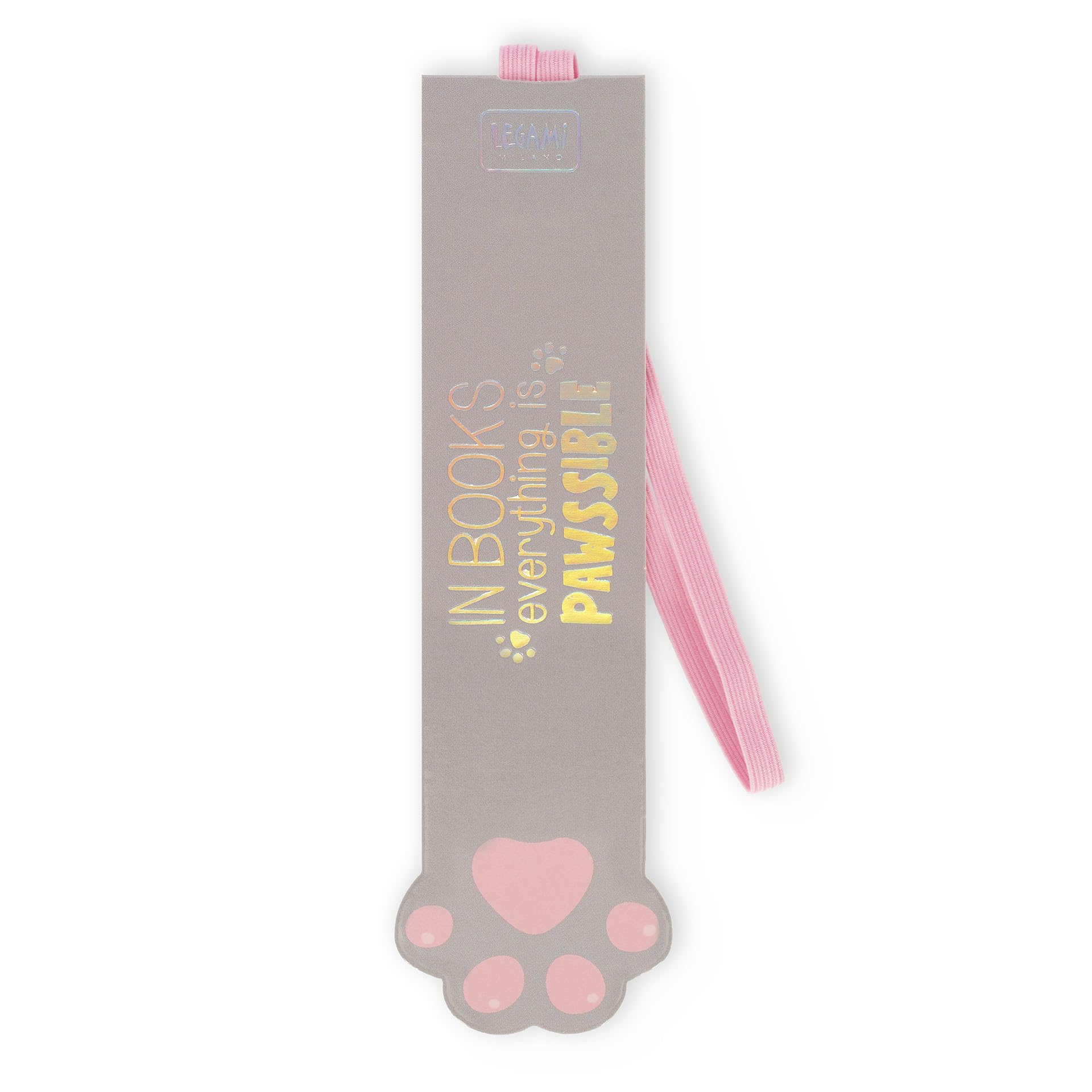 Legami Pink - Bookmark With Elastic Band, Fsc Certified Paper, Kitty Paw Motif, Keeps Sengo And Book Closed, 4.7 X 17.5 Cm