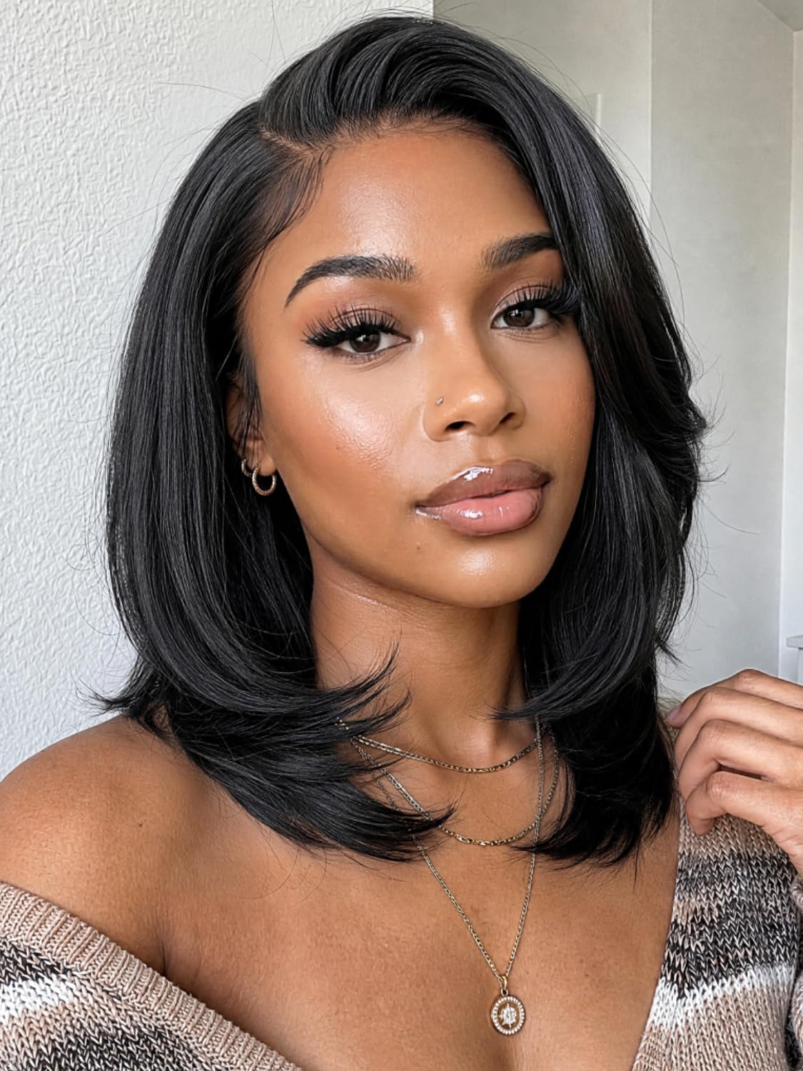 KLAIYI Yaki Straight Bob Wigs Human Hair Bye Bye Knots Glueless Wig Pre Cut 7x5 Lace Front Wig Pre Beached Pre Plucked 3S Ready to Wear and Go Wig Light Yaki HD