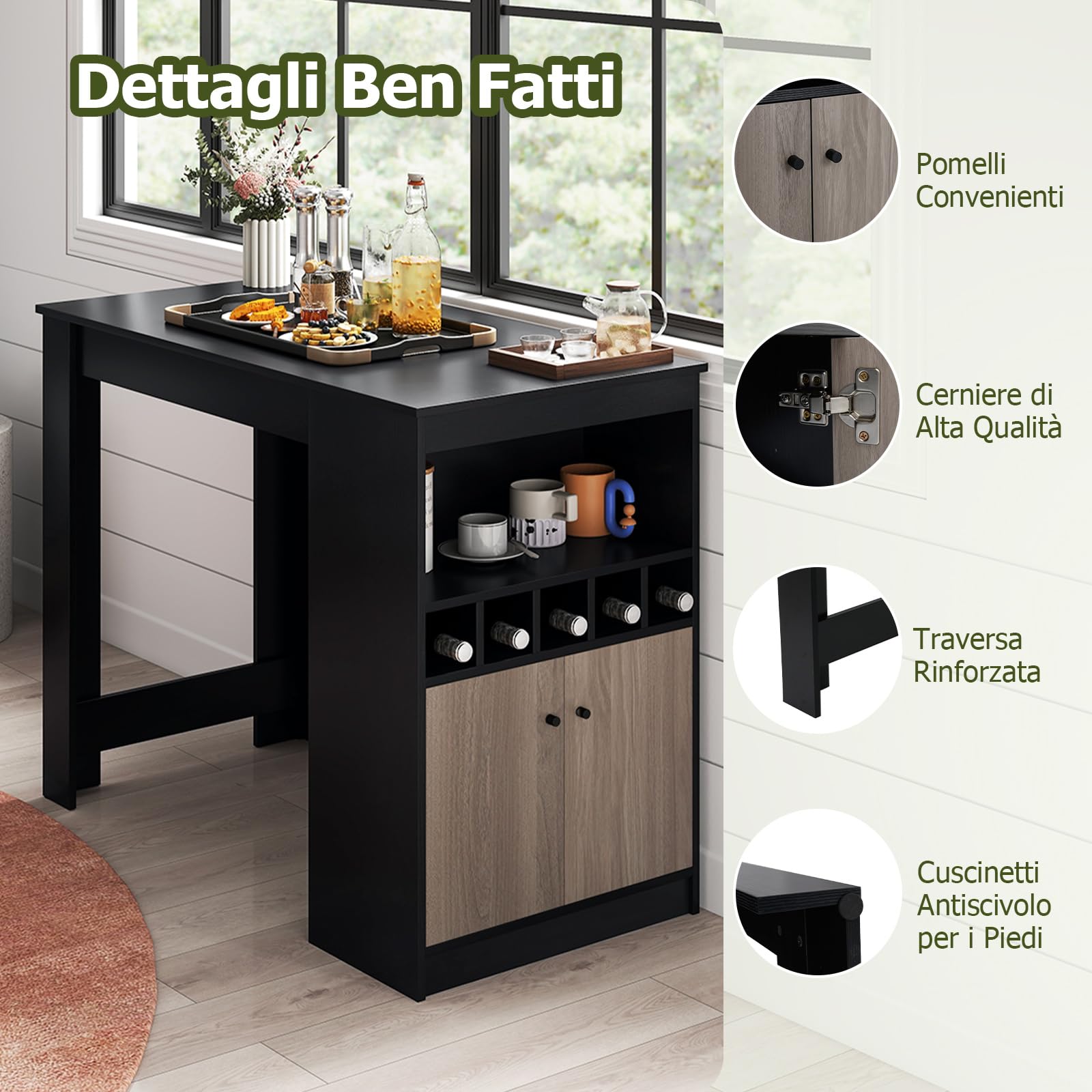 COSTWAY Tavolo da Pranzo Salvaspazio con Scomparti e Ripiano Regolabile