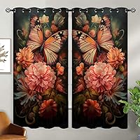Vista 117 de Cortinas opacas de mariposa para decoración del hogar de niñas y niños, hermosas flores en acuarela, con ojales, aislamiento térmico, cortinas