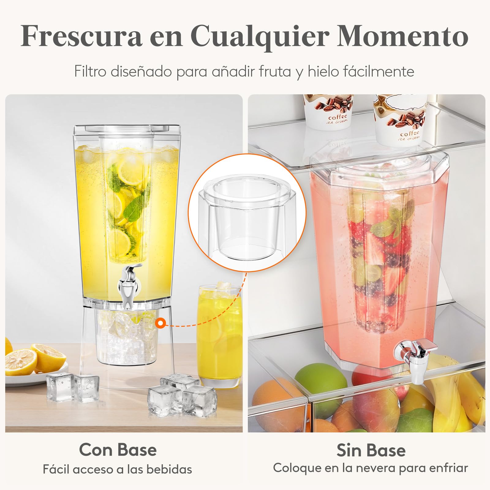 Lifewit 4L Dispensador de Bebidas Grande, Botella de Plástico con Grifo Con Filtro Juego de 2 (en 1 Paquete), Jarra Agua para Cócteles, Jugos, Limonada y Té