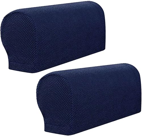 TVPFM Funda elástica para reposabrazos de sofá, funda protectora de muebles para sofá, silla, sillón reclinable, juego de 2, color azul marino