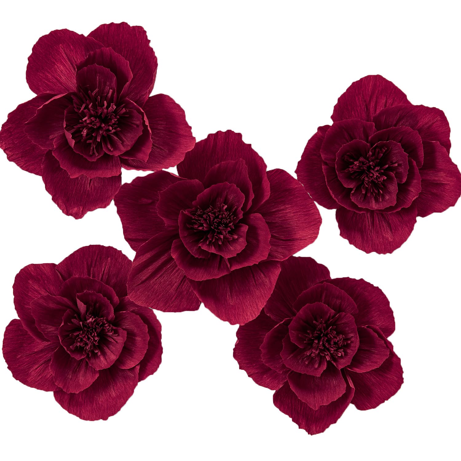 MEJOY 12" 3D Paper Flower Decoration for Party, Wedding Decoration, Background Wall, Nursery Room Decoration, Bridal Shower, Baby Shower(Burgundy, 5