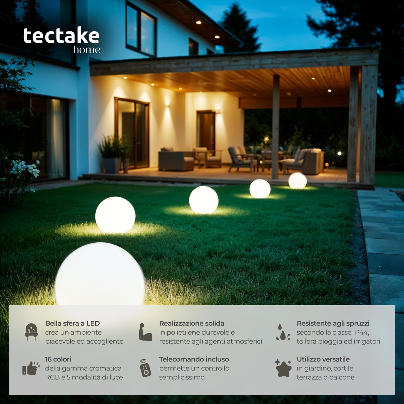 tectake® Lampada da terra Sfera LED, luce RGB