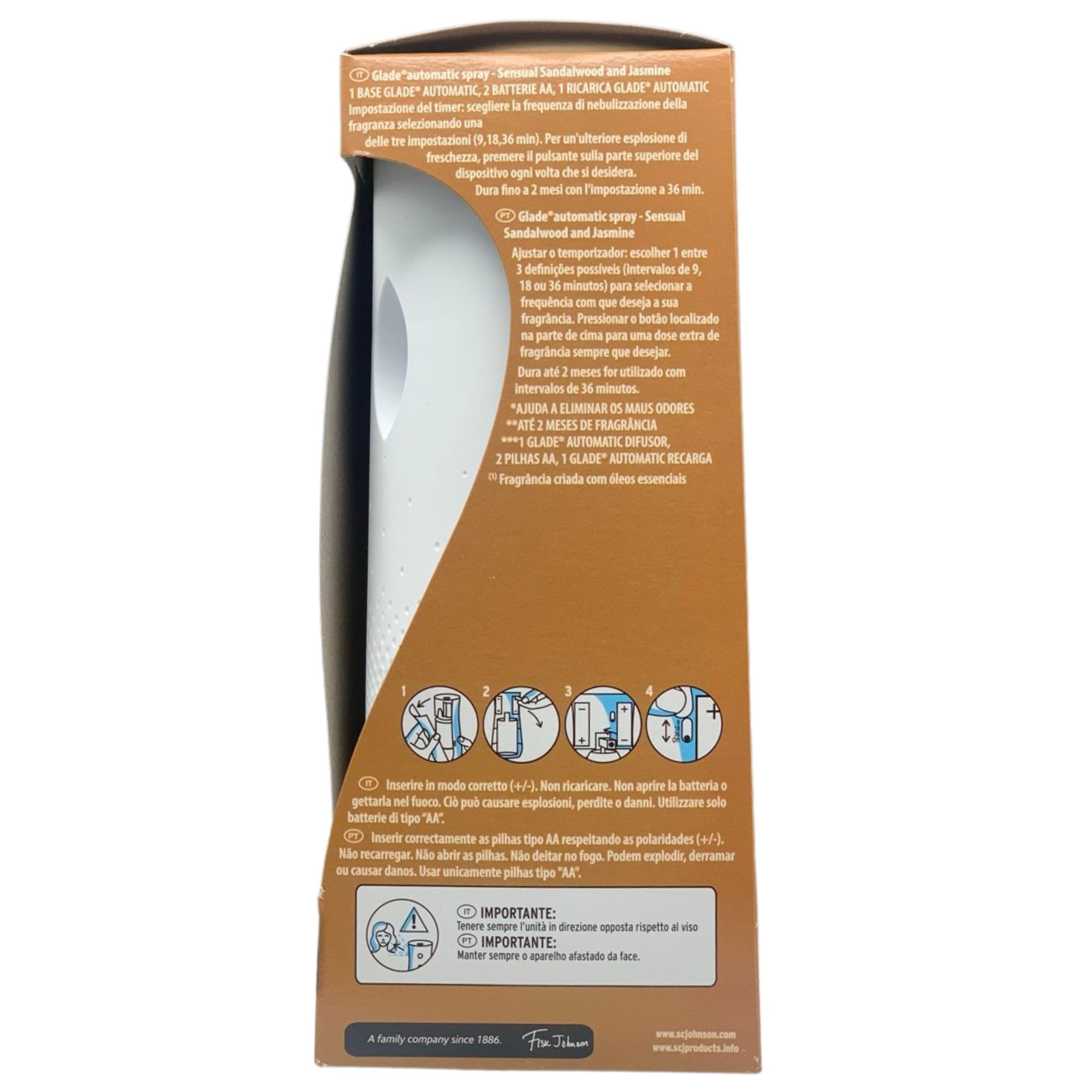 SET: Automatic Spray Sensual Sandalwood & Jasmine (Confezione Con Base+2 Batterie AA+1 Ricarica) + 3x Ricarica Deo Matic Spray Ambienti 250ml (MUSCHIO BIANCO, 1 Automatic Spray + 3 Deo Matic)