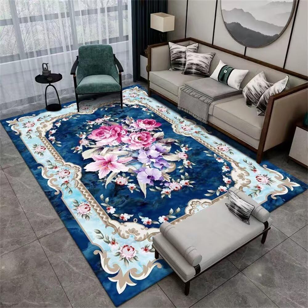 Tapis de chambre doux au style floral vintage rose et bleu 50x150cm