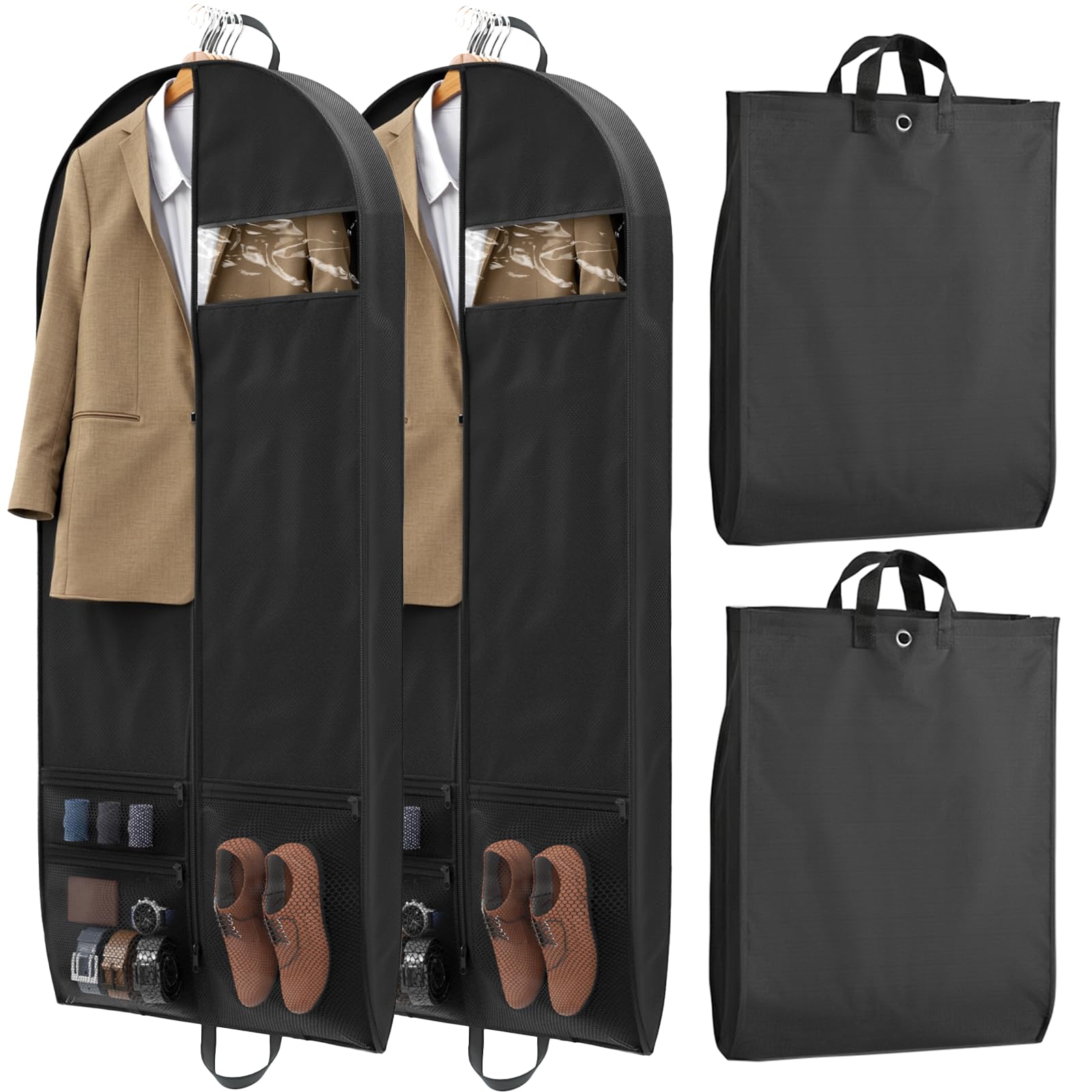 2 Pack Garment Bags for Travel Suit Bags Dress Bags Garment Bags for Hanging Clothes with Pockets Mens
