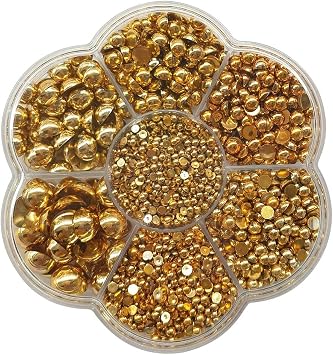 Chenkou Craft 3000PCS 7 Sizes 2.5/3/4/5/6/8/10mm 1 Box Gold Round Flatback Imitation Half Pearls Bead Loose Beads Gem Gold Half Ball