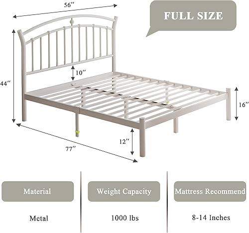 Miniatura 2 de Feonase Marco de cama blanco tamaño matrimonial, marco de cama de metal resistente con 13 listones de acero endurecido, almacenamiento debajo de la