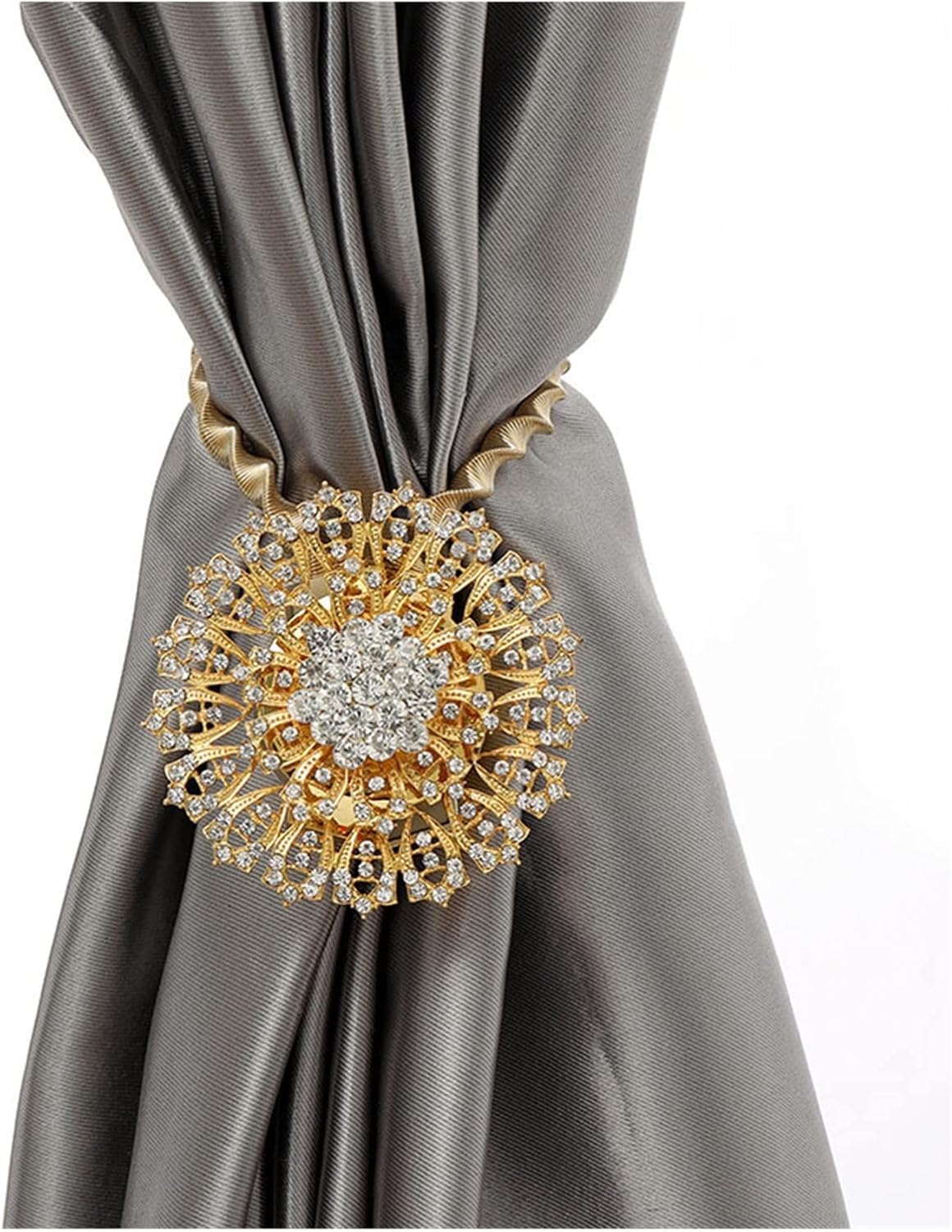 FMURY Flower Design Curtain Accessories Rhinestone Decorative Window Spring Tieback Retractable Metal Curtains Holder(D)