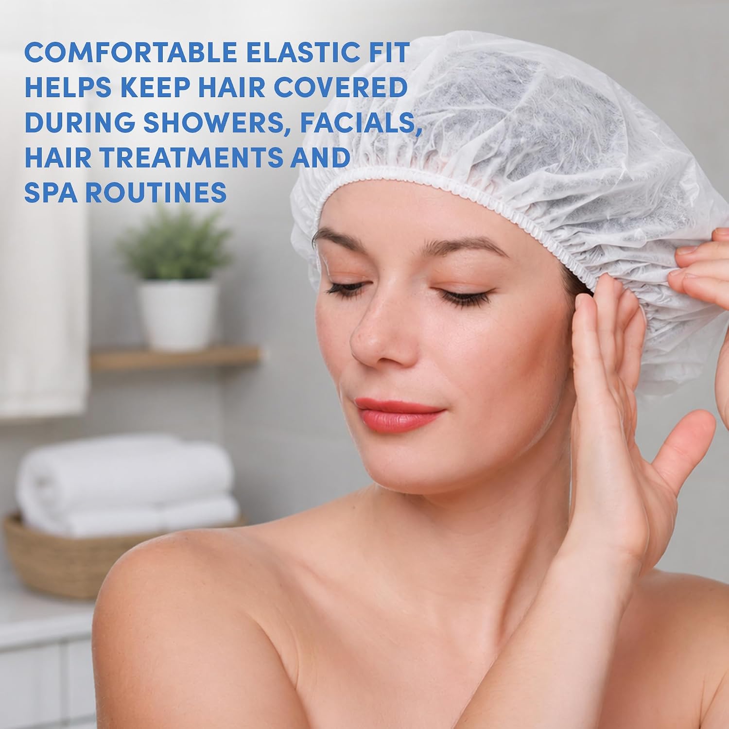 Terra Pure Disposable Shower Caps, 30 Count Individually Wrapped Waterproof Plastic Bath Caps, Clear Elastic Hair Covers, Medium, for Travel, Hotel, Salon, Spa & Home