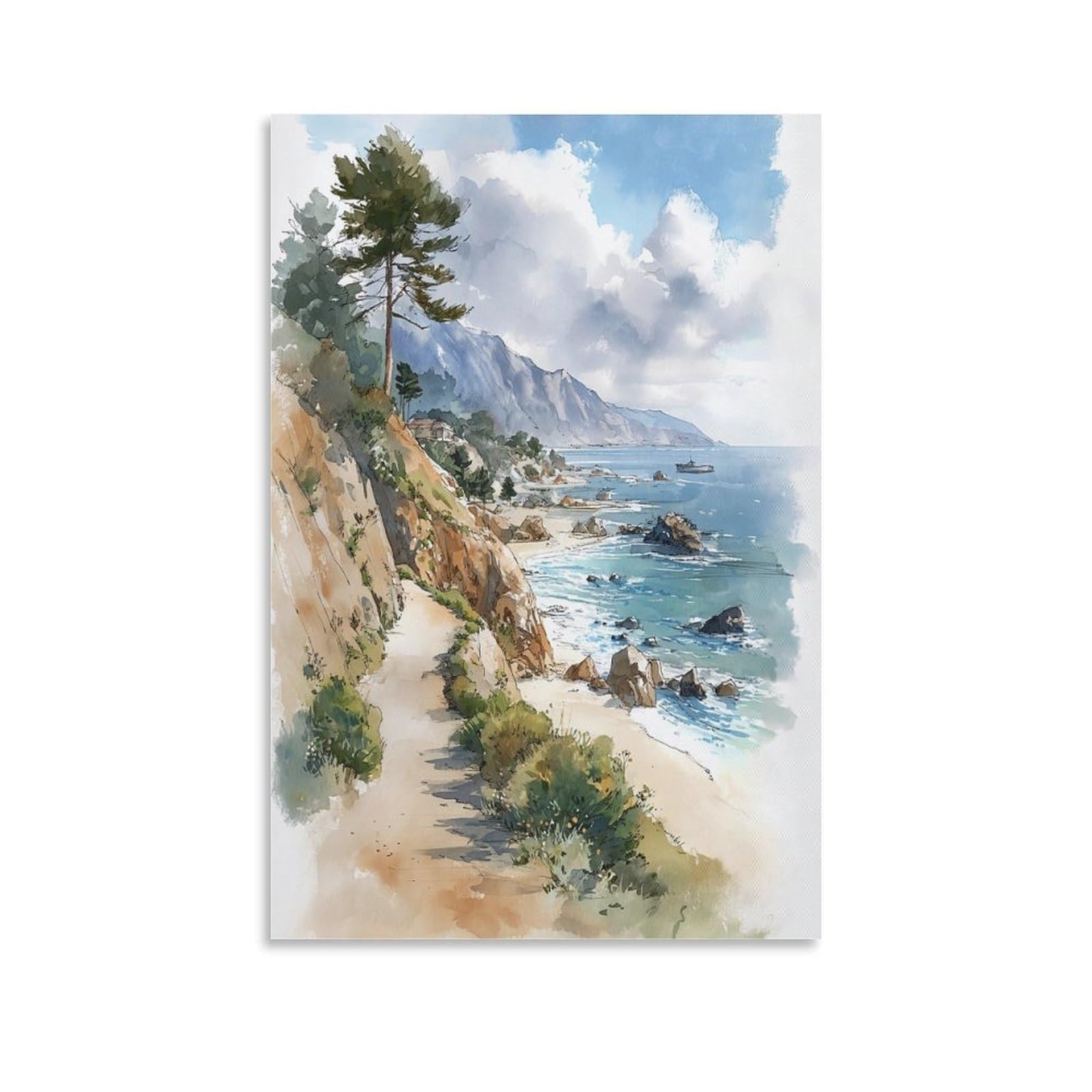 XWYMXZ Pebble Beach California 24x36inch(60x90cm) Vintage Travel Poster Watercolor Canvas Art