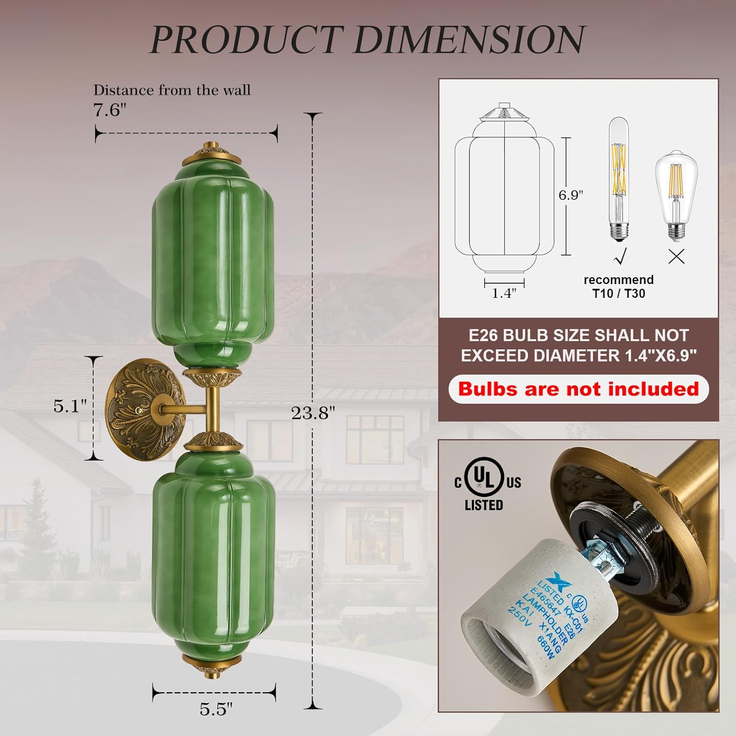VitaLink Antique Wall Sconces Bathroom Vanity Light 2-Light Hardwired Vintage Green Milk Glass Wall Sconce Lighting Fixture for Living Room Bedroom Bathroom Hallway Entryway