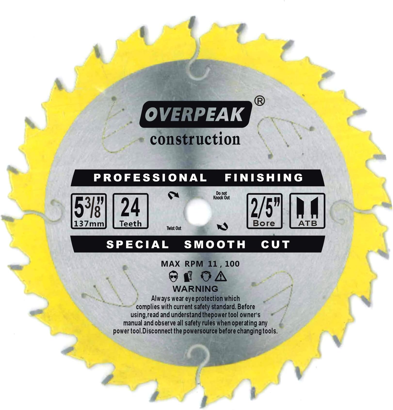 OVERPEAK 5-3/8 Inch Finish Miter Saw Blade General 24 Tooth Purpose Metal Wood Saw Blades with 5/8 Inch Arbor Ripping Saw Blade