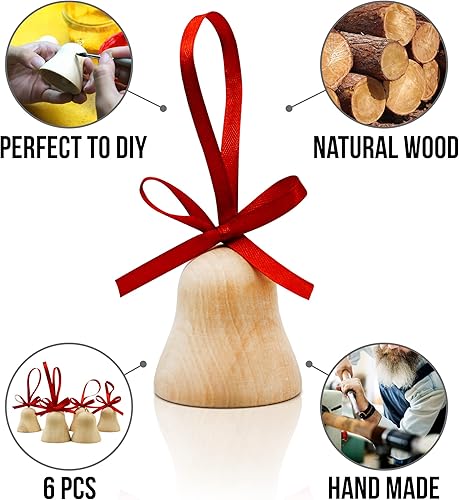 Miniatura 2 de Adornos de Navidad de madera para pintar, juego de 6 unidades, campanas de Navidad en blanco para manualidades, decoración de árbol de Navidad,