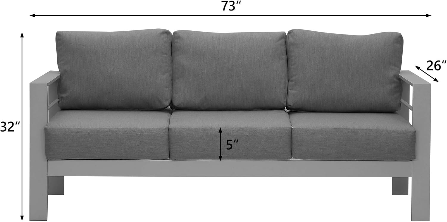 Wisteria Lane Patio Furniture Aluminum Sofa, All-Weather Outdoor 3 Seats Couch, Gray Metal Chair with Dark Grey Cushions : Patio, Lawn & Garden