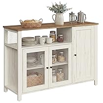 VASAGLE Credenza, Mobile da Cucina, Mobile Contenitore, con 3 Ante, per Soggiorno, Cucina, Sala da Pranzo, 33 x 110 x 75 cm, Stile Country, Marrone Miele e Bianco Vintage LSC096WJ02
