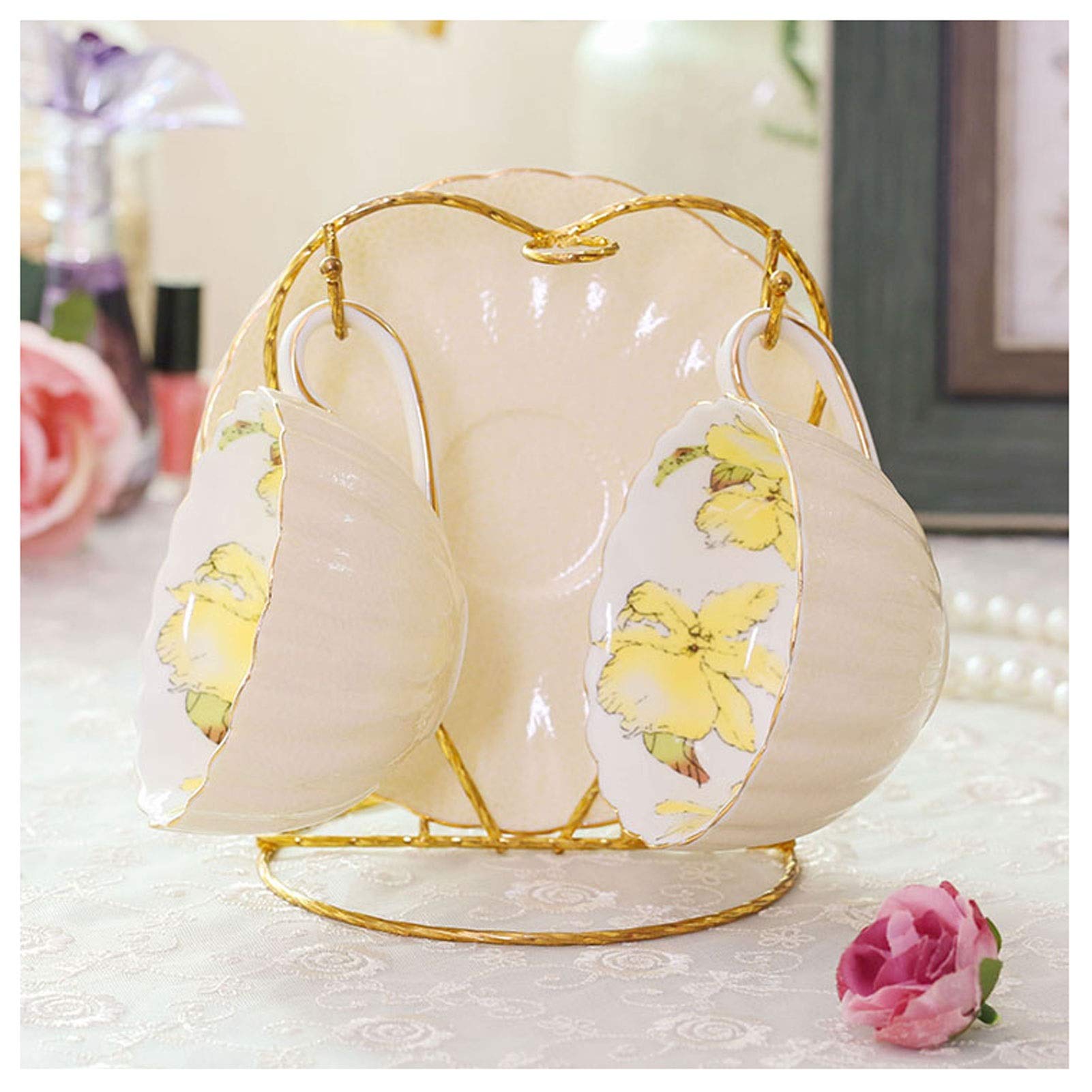 Tazzine da caffè Set da tè pomeridiano Britannico Tazza da tè con Fiori per la casa Tazza in Ceramica Fatta a Mano Elegante Tazza da caffè per Ragazze Adatta per Il tè pomeridiano di Nozze