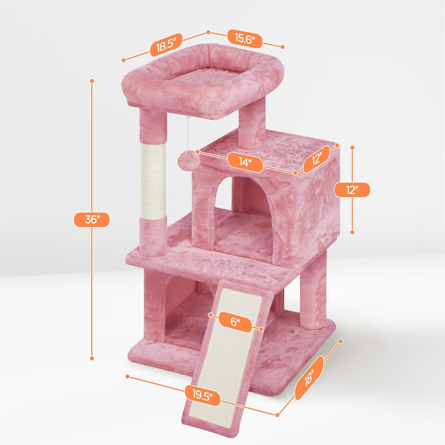 Yaheetech Cat Tree Cat Tower Play House Climber Stand Furniture with Scratching Post, Plush Perch, Dangling Ball, Two Condo and Ramp, for Kittens, Cats and Pet, Pink