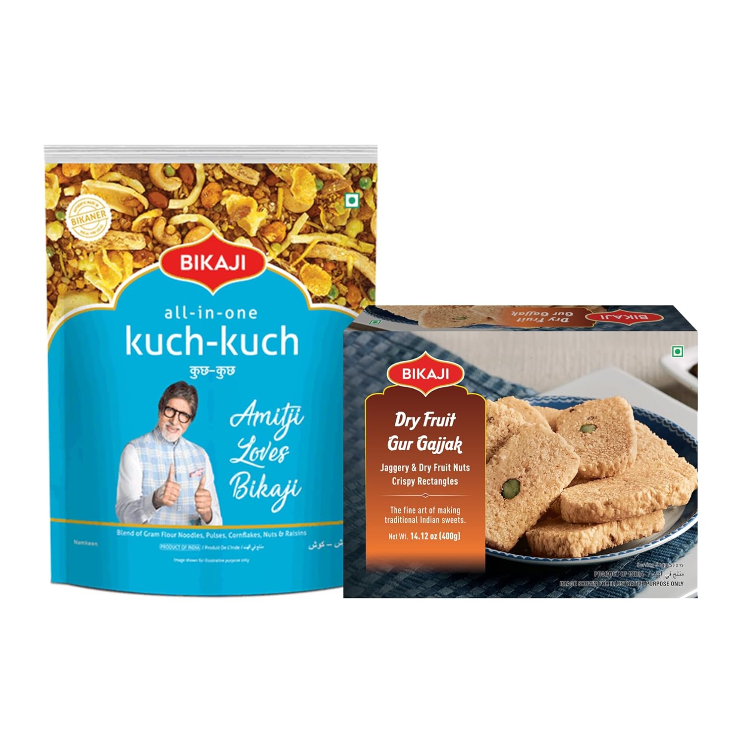 Bikaji Gur Dry Fruit Gajjak 400g & All In One Kuch Kuch 1Kg Combo|Ready to Eat Indian Namkeen|Crunchy Bar Snack, Tea-Time Munchies & Party Mix | Authentic Munching Pack for Sharing & Everyday Snacking