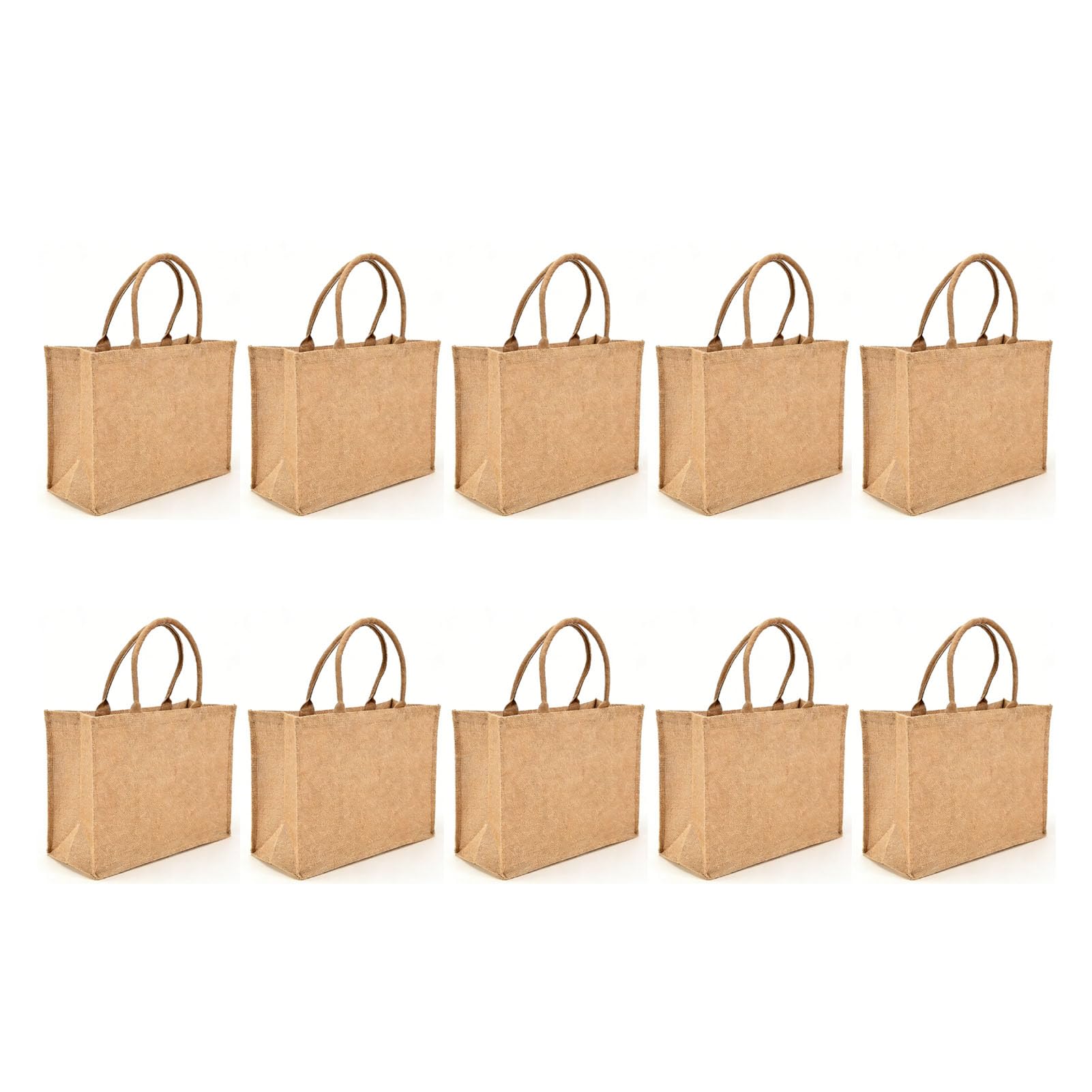 AMONIDA 10 szt. Torby Jutowe Wielokrotnego Użytku, Jutowe Torby na Zakupy Pure Color z Uchwytami na Artykuły Spożywcze Upominki Przyjęcie Weselne DIY, 15,35x12,2x5,91 Cala
