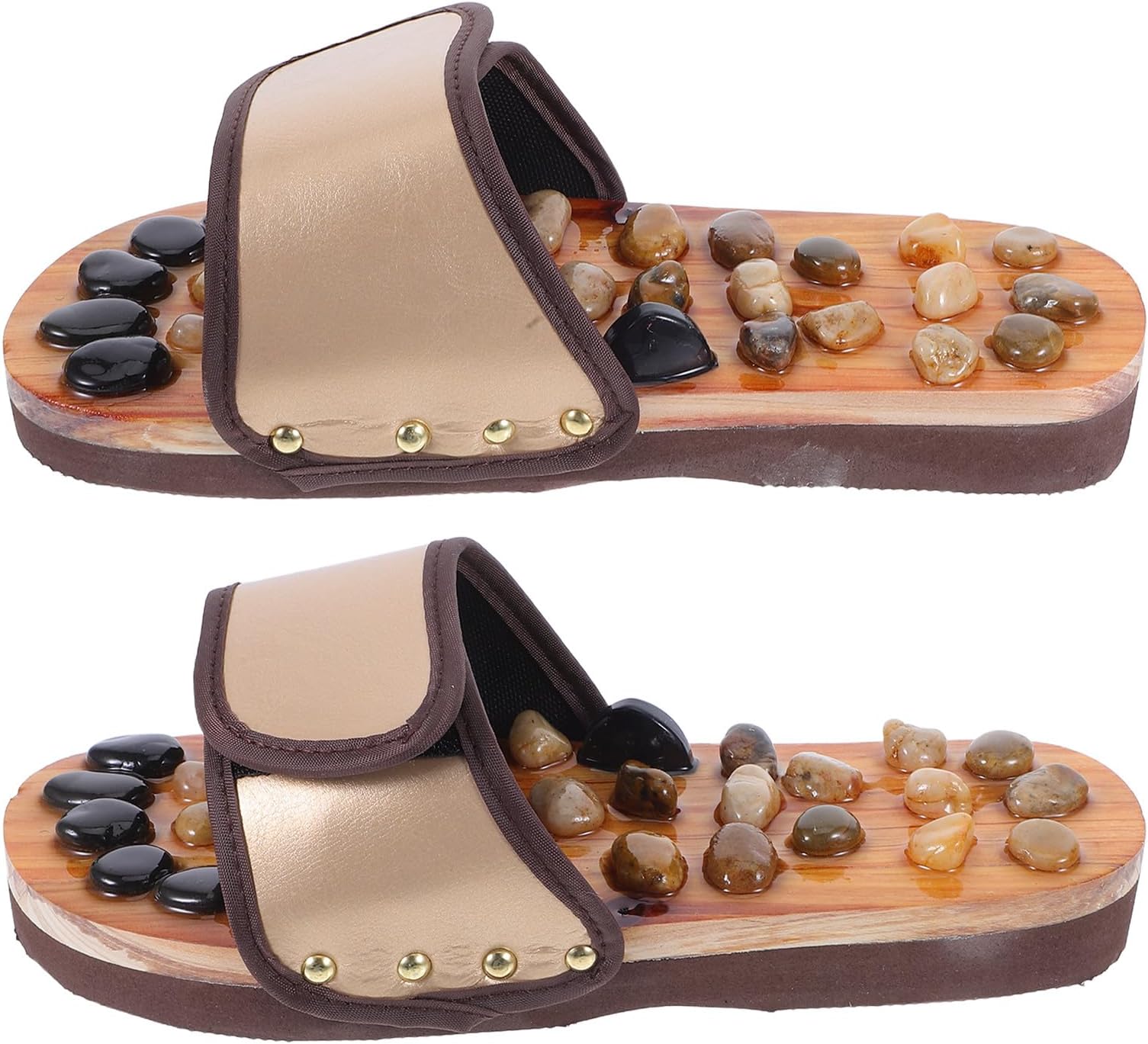 GLEAVI Pebble Foot Massage Slippers for Women and Elderly Acupressure Cobblestone Sandals Foot Stimulation Brown Size 41-42 Spa