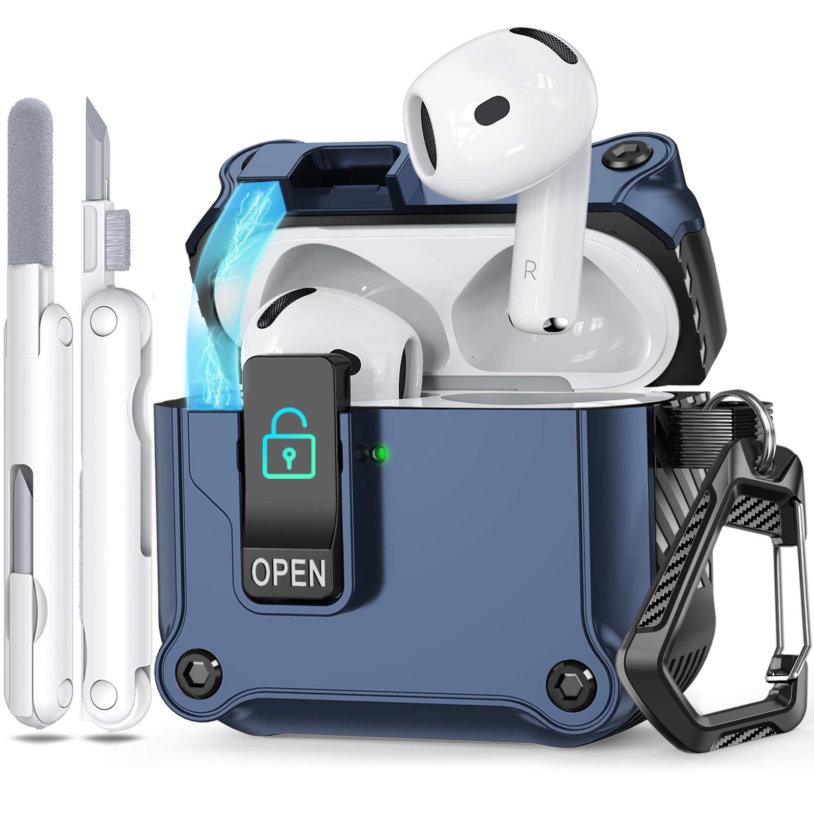 Ekoonpft for AirPods 4 Case 2024, Secure Lock & Auto-Open Design for Apple AirPods 4th Generation Case Cover with Cleaner and Keychain for Men Women,