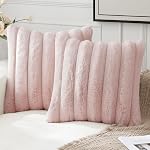 MIULEE Pack of 2 White Throw Pillow Covers 18x18 Inch Fuzzy Striped Soft Pillowcase with Velvet Back Faux Rabbit Fur Cushion Covers Decorative Home Decor for Sofa Bedroom Livingroom