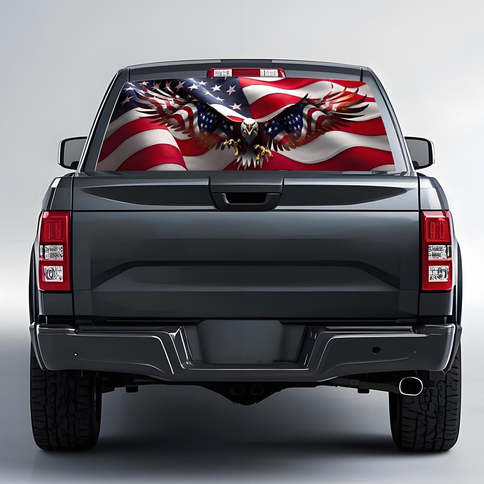 Back Window Decals for Trucks - 65x17.3 in American Flag Window Decal Rear Window Decals for Truck Decor, Creative Truck Rear Window Decal for Personalized Decoration - Eagle-15-S
