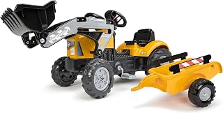 FALK SuperBuilder - Tractoexcavadora de Pedales (2 años, 2035 m), Color Amarillo con Tapa corrediza, Pala Frontal y Remolque