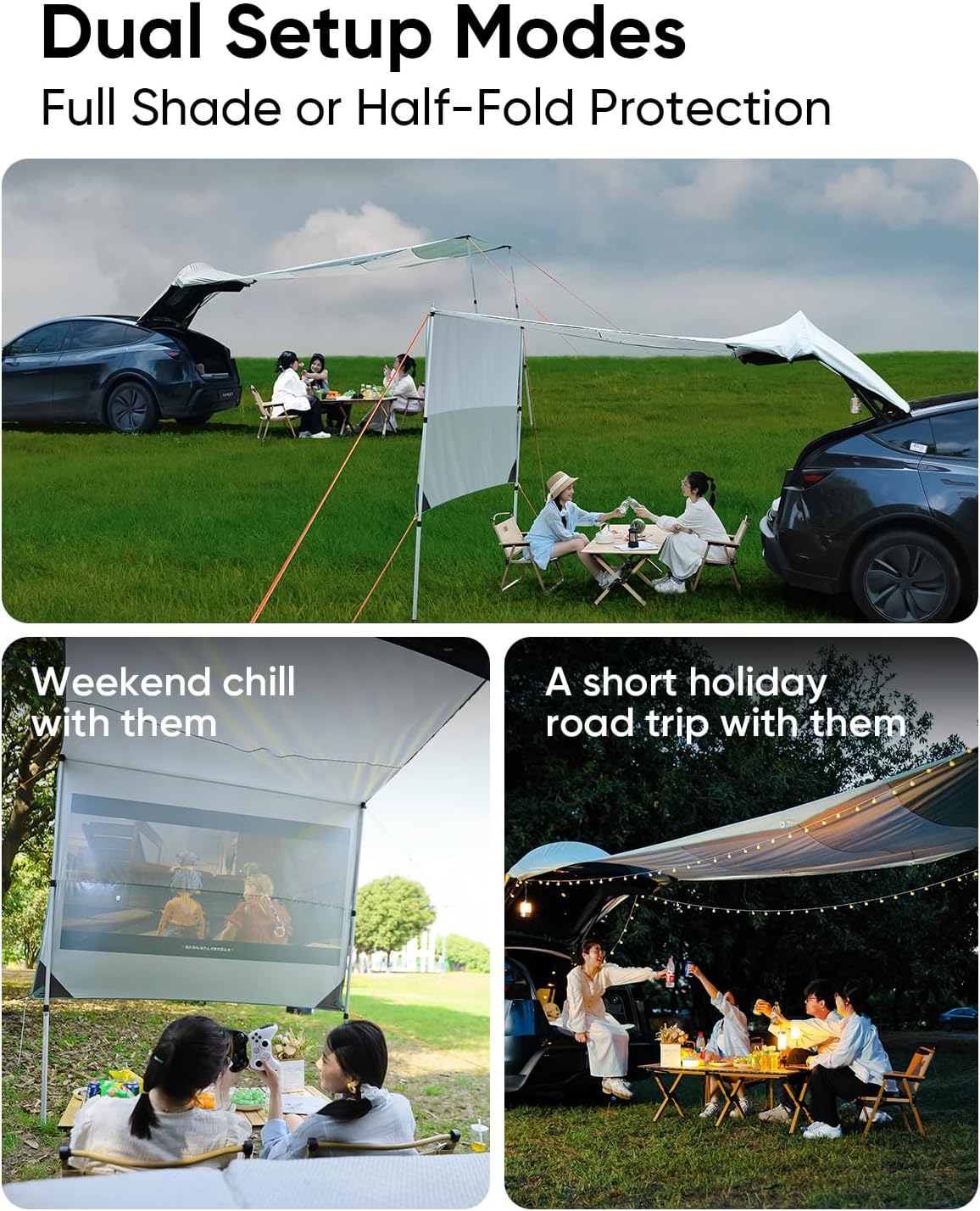Tesla Model Y Tailgate Awning Canopy Tent, Custom Fit Rear Door Sun Shade Shelter, Waterproof UV-Blocking Oxford Fabric, Easy Setup Camping Shade for Outdoor, Picnic, Fishing - 2025 Model Y Compatible
